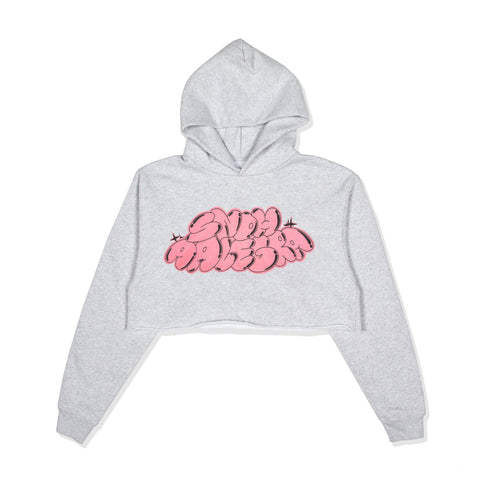 PINK BUBBLE LOGO CROPPED HOODIE (GRAY HEATHER)